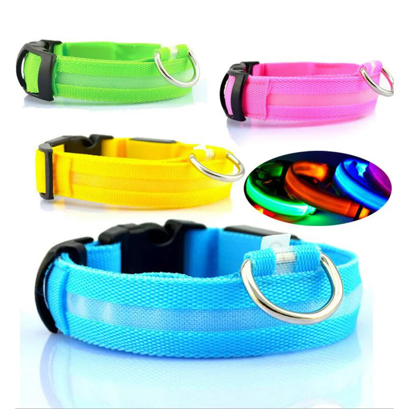 Nylon LED Pet Dog Collar Dogs Luminous Fluorescent Collars Pet Supplies Night Safety Flashing Glow in the Dark Dog Leash