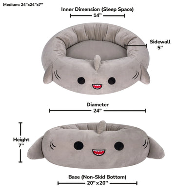 24 Inch Gray Shark Pet Bed - Medium Ultra Soft Plush Pet Bed