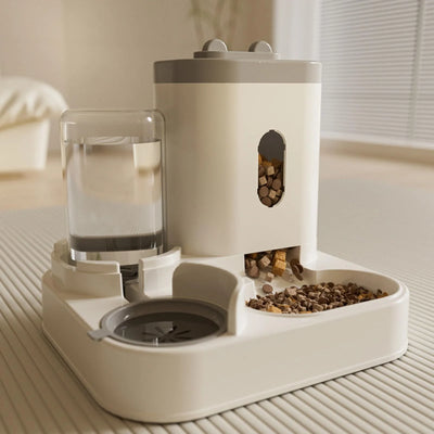Automatic Dual Bowl Pet Feeder & Water Dispenser with Adjustable Portion Control, Leakproof Non-Slip Durable Design for Cats, Dogs, Small Pets Gray