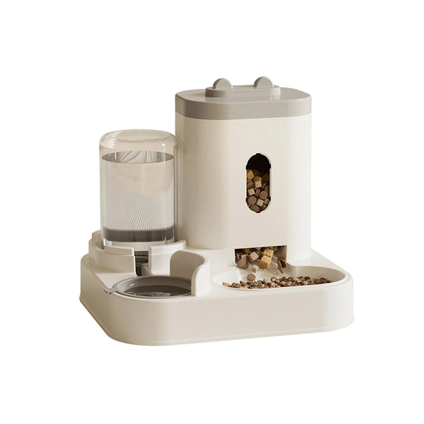 Automatic Dual Bowl Pet Feeder & Water Dispenser with Adjustable Portion Control, Leakproof Non-Slip Durable Design for Cats, Dogs, Small Pets Gray
