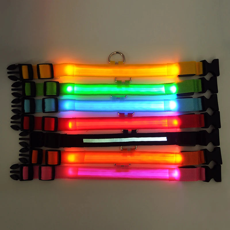 Nylon LED Pet Dog Collar Dogs Luminous Fluorescent Collars Pet Supplies Night Safety Flashing Glow in the Dark Dog Leash