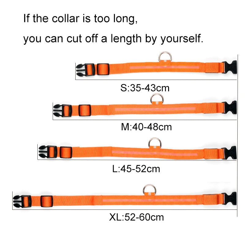 Nylon LED Pet Dog Collar Dogs Luminous Fluorescent Collars Pet Supplies Night Safety Flashing Glow in the Dark Dog Leash