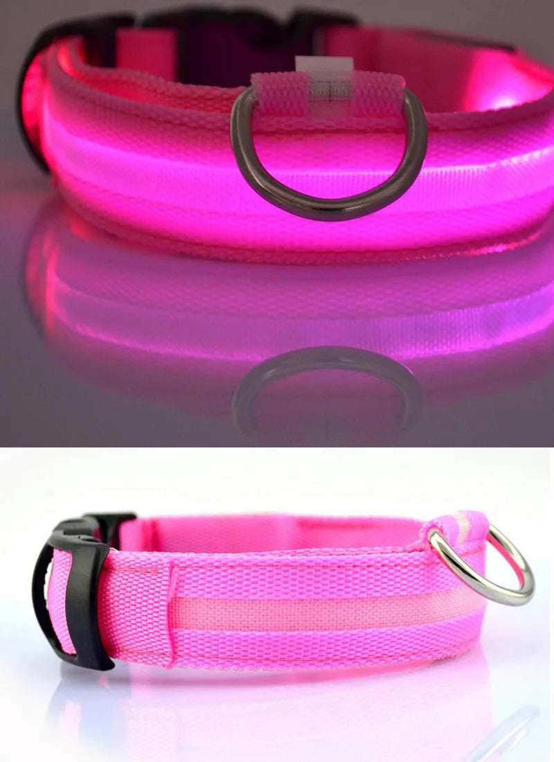 Nylon LED Pet Dog Collar Dogs Luminous Fluorescent Collars Pet Supplies Night Safety Flashing Glow in the Dark Dog Leash
