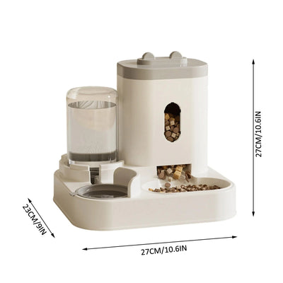 Automatic Dual Bowl Pet Feeder & Water Dispenser with Adjustable Portion Control, Leakproof Non-Slip Durable Design for Cats, Dogs, Small Pets Gray