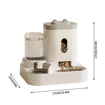 Automatic Dual Bowl Pet Feeder & Water Dispenser with Adjustable Portion Control, Leakproof Non-Slip Durable Design for Cats, Dogs, Small Pets Gray